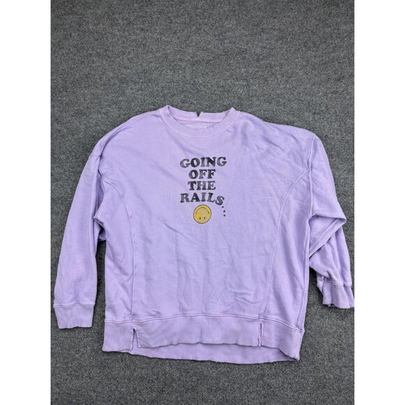 Aerie Sweatshirt Womens Large Smiley Face Going Off The Rails Graphic Pullover - Picture 1 of 8